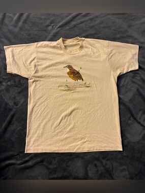 Cute Bird Graphic Short Sleeve Tee Beige